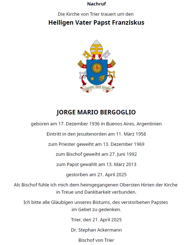 Nachruf Papst